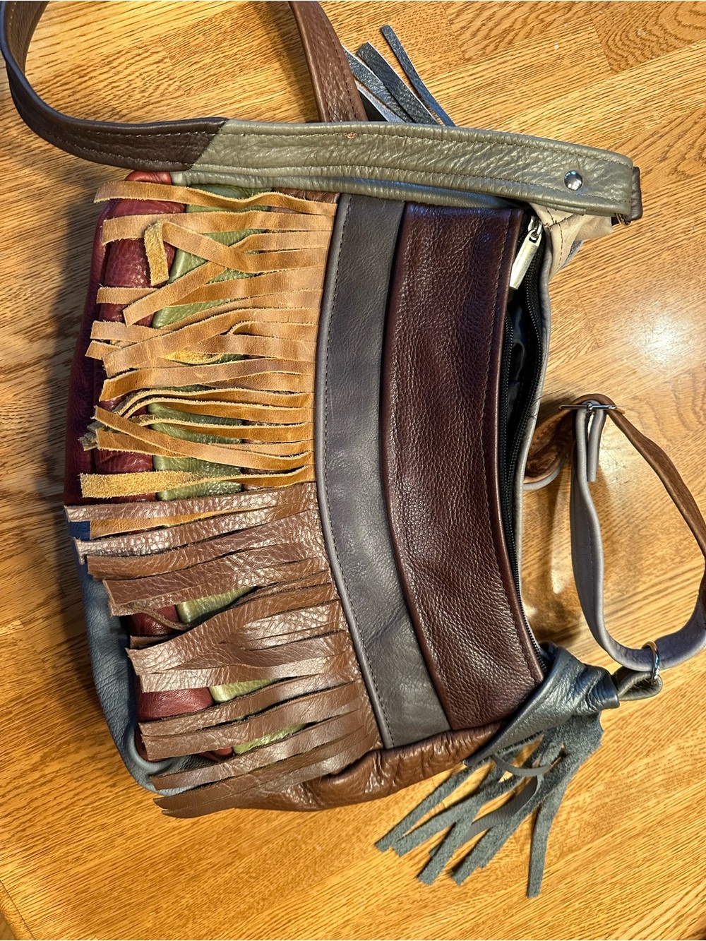 Multi-Color Fringe Leather Crossbody Bag - Men
